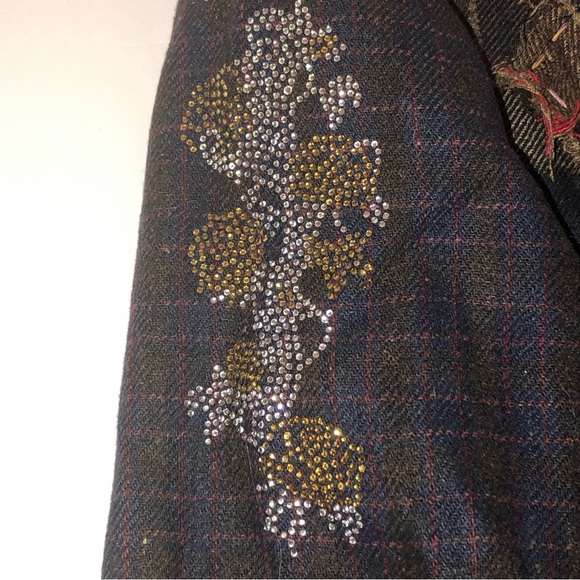 Raw7 Lorelai Gilmore Plaid Skull Rhinestone Wool Tweed Patchwork Blazer Jacket - Picture 7 of 15